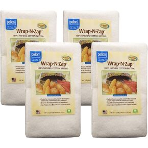 Pellon Wrap-N-Zap Cotton Acilt Batting ، 45 × 36 بوصة ، طبيعية ، 4 حزمة