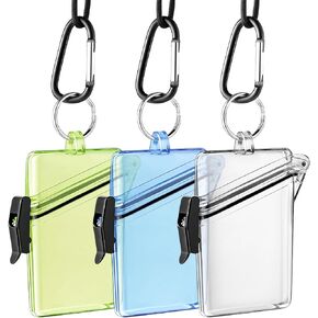 BESARME 3 Pack Waterproof ID Badge Holder Case Clear Vertical ID Card Holder with Lanyard Carabiner and Keychain Durable Locker Dry Box（Clear Blue Yellow）