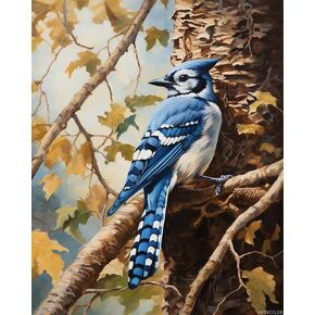 Svinoiler DIY Paint بأرقام للمبتدئين للبالغين ، شجرة Oak Tree Blue Jay ، الطلاء بواسطة أرقام طقم الطلاء للكلاب بأرقام للبالغين ، ورسم أعمال الطلاء مع فرشاة الطلاء لا إطار 40x50 سم
