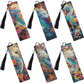 Dragon Diamond Art Bookmarks - 6 Pcs DIY Diamond Art Bookmarks with Flower Pattern Gem Art Craft Kits Birthday Holiday Gift for Reading Lovers Dragon Lover Adults Beginners Teacher