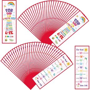 Ticiaga 60pcs عيد الحب الإشارات المقدسة للإنجيل للأطفال يوحنا 3:16 الهدايا الكنسية المسيحية الدينية المرجعية لحفلات مدرسة الأحد لصالح زملاء الدراسة هدايا الصبي والفتاة ، الأحمر