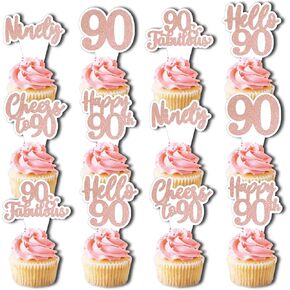 24pcs Rose Gold Sweet 16 Cupcake Toppers Glitter 16th Birthday Cupcake Picks Cheers to 16 Years Old Sweet 16 Party Supplies for Girls Birthday Cake Decorations