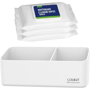 LOUKIN | Non-Toxic Dry Erase Wipes for Whiteboard (each 50 pcs) 3 Pack & Magnetic and Adhesive Marker Holder (White)