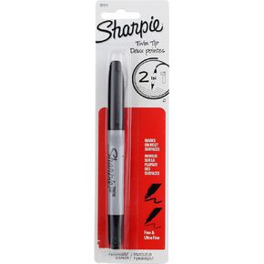 Sharpie Twin-Tip Permanent Marker, Fine/Ultra Fine Point, Black Ink, Pack of 6