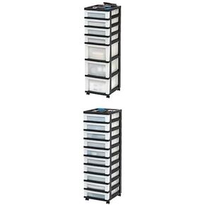 IRIS USA Plastic Drawer Storage Organizer Rolling Cart, with Wheels Casters, 4-Drawers, for Classroom Art Craft Supplies Dresser Closet Bathroom Bedroom, Top Organizer for Small Parts, Black/Pearl