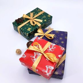 Chrismas Wrapping Paper, Foil Gift Wrap Paper with Bells, Snowflakes and Christmas Tree Patterns (9 Sheets, Blue, Red, Green)