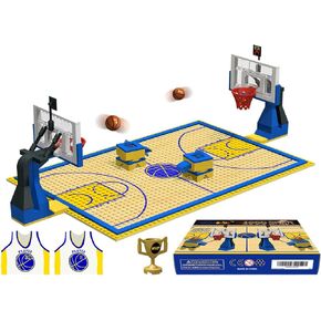 Building Blocks - Basketball Court Baseplates and Sets of 2 Basketball Hoop Basketball Goal Building Bricks for Basketball Game - Compatible with Major Brands (Basketball Playset/Blue)