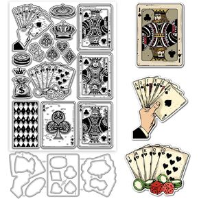 GLOBLELAND Playing Cards Clear Stamps and Metal Die Cuts Dice Pattern Transparent Stamp King Queen Jack Cutting Dies for Card Making Embossing Scrapbooking