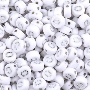 100PCS Letter Beads White Round Acrylic Alphabet Beads Silver Letter E Beads for Jewelry Making Bracelets Necklaces Key Chains DIY 4X7mm