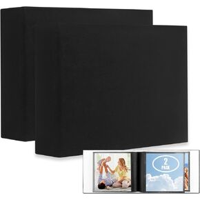 Small Photo Album 4x4 Hold 64 Photo - 2 Pack, Fabric Linen Cover 4x4 Photo Album Book, Black Inner Page Photo Album for 4x4 Picture Artwork, Wedding Family Baby Photo Album (Black)