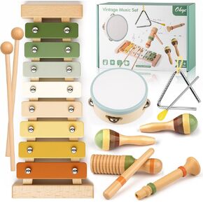 الآلات الموسيقية للأطفال ، 6in1 Montessori Musical Toys للأطفال الصغار ، وأدوات الطبل والإيقاع المعروضة مع الدف البوهو Xylophone Modern للأطفال قبل المدرسة التعليمية 3+
