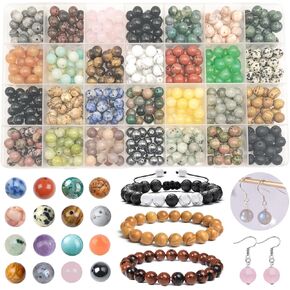 1120pcs حبات الحجر الطبيعية مصقول الديكور 6 مم حبات فضفاضة فضفاضة الأحجار الكريستال طاقة شفاء الحجر الحجري لصنع المجوهرات DIY (6 مم 28 مواد أ)