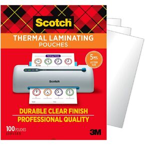 Scotch Thermal Laminating Pouches, 100 Count, Clear, 5 mil., Laminate Business Cards, Banners and Essays, Ideal Office or School Supplies, Fits Letter Sized Paper (8.9 in. × 11.4 in.)