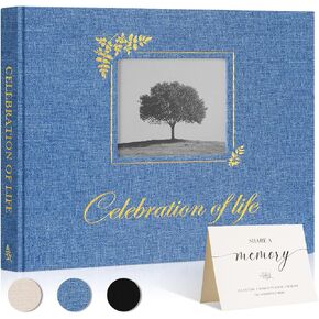 Lanpn Funeral Guest Book for Memorial Service, Linen Celebration of Life Registry Guest Book with Open Window, Memory Book for Funeral with Table Sign, Funeral Favors Sign in Books for Guests, Black