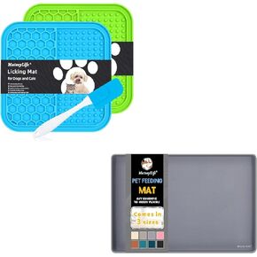 MateeyLife 2PCS Small Lick Mat for Dogs and Cats and MateeyLife Silicone Cat & Dog Food Mat for Floors Waterproof