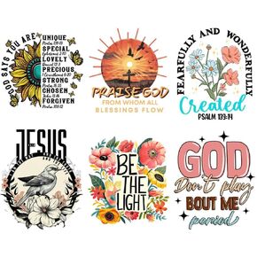 6Pcs Jesus Iron on Patches Washable Jesus is Love Cross Pattern Heat Transfer Vinyl Decals Jesus Thermal Transfer Sticker Iron on Appliques Jesus Accessories Decorations for Clothes Craft DIY（Jesus）