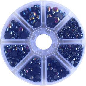 Zbella 2،000 + PCS 6 أحجام مسطحة لؤلؤة الخلفية cabochons + تخزين للحرف اليدوية Scrapbooking Diy Phone Nail (3mm ، 4mm ، 5mm ، 6mm ، 8mm ، 10mm) (Champagne)