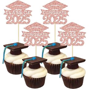 36 Pack 2025 تخرج موضوع Cupcake Toppers Glitter Class of 2025 Diploma Capcake Capcake يختار 2025 تخرج تخرج الكعكة الزخارف اللوازم الوردي
