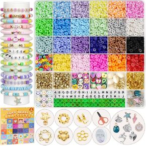 FZIIVQU 6100 Pcs Clay Beads Bracelet Making Kit 24 Colors Flat Clay Beads Set Friendship Bracelet kit with Polymer Clay Heishi Bead UV Letter Beads for Jewelry Earrings Making