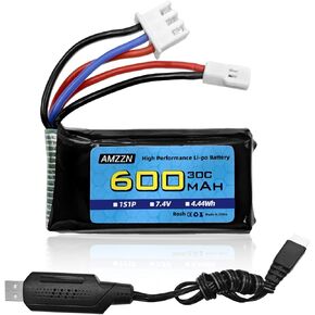 7.4V 600mAh 30C 2S LIPO بطارية مع موظوم موليكس وشاحن USB لسيارات RC والشاحنات ومركبات التسلق (بطارية 1PCS+1USB)