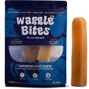 WaggleBites Dog Chew Original Yak Cheese, 100% Natural, Long Lasting, Healthy & Safe Dog Treats, Dogs 90 Lbs & Under, 2 pcs [X Large] - 11oz