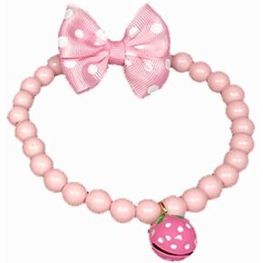 Pearl Strawberry Bell Collar, Pearl pet Necklace, Bow tie Cartoon Bell, Bow tie Collar pet Supplies(7.8-9.8in)