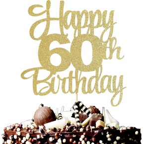 WAUAO Golden 60th Birthday Cake Topper - 60th Birthday Decorations, 60th Cake Topper for Women/Men, 1 Count