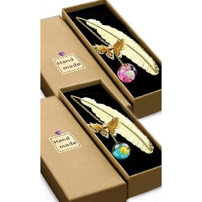 Bookmark, 2 Pack Vintage-Style Metal Feather Bookmark with Gifts Box Packaging,Funny Mothers Day Gifts Teacher Appreciation Gifts,Teacher Christmas Gifts for Women