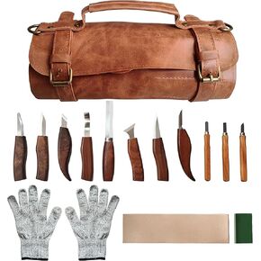 Zgrock Wood Corving Kit Deluxe Whittling Sknife Set 15pcs أدوات نحت خشبية مع علبة جلدية كبيرة لخبراء النجارين