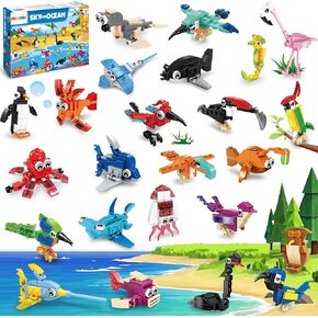 MOONTOY 24 Pack Party Favors for Kids, 3-in-1 Mini Animals Building Blocks Sets for Easter, Birthday, Goodie Bag Stuffers, Classroom Prizes for Boys Girls Ages 3-12
