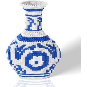Blue and White Vase Micro Building Blocks Set，Compatible with Lego Flower Set，Arts and Crafts for Adults with Collection Value, Perfect Creative DlY Gift (Song)