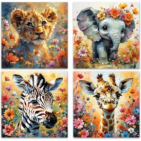 FYSUIMU 4Pcs DIY Painting by Number Kits 8 x 8 Inch Cute Animal Floral Oil Painting Acrylic Painting by Number for Home Party Wall Decor