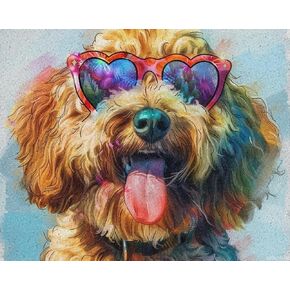 SVINOILER Paint by Numbers Kit Golden Doodle Dog Wearing Sunglasses Paint by Number for Adults Beginner Funny Dog DIY Gift Canvas Painting Kits for Home Wall Decor 16x20 Inch Without Framed