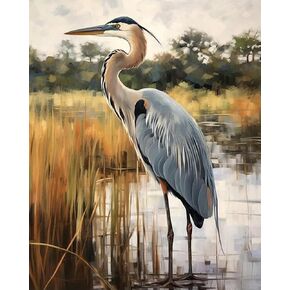 طلاء OKSGYTA من أرقام الأرقام للبالغين المبتدئين DIY Painting Blue Heron Bird ، يرسم مع فرش ديكورات الهدايا 16 × 20 بوصة (بدون إطار)