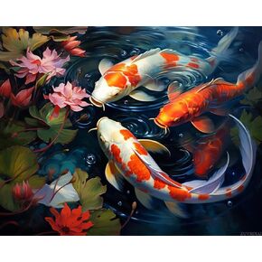 ZUVRDIAI Paint by Number for Adults, Pond Deciduous Koi Fish, DIY Oil Painting Kit on Canvas with Paintbrushes and Acrylic Paint, 40x50cm, Without Frame