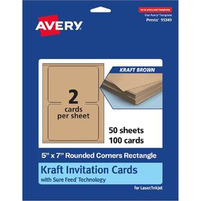 بطاقات مستطيل Avery القابلة للطباعة مع زوايا مستديرة مع تقنية التغذية المؤكدة ، 5 "× 7" ، Kraft Brown Cardstock ، Laser/Inkjet ، 100 إجمالي ، رائع لبطاقات الدعوة وشكر البطاقات