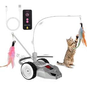 لعبة Cat التفاعلية 3 في 1 للقطط الداخلية-جهاز التحكم عن بُعد و Dodge مستشعر مع USB-C قابلة لإعادة الشحن ، أوضاع ذات سرعتين وأضواء RGB الوامضة-التحفيز العقلي للقطط الملل (رمادي)