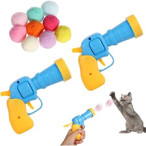 2PCS Cat Toy Balls Launcher ، كرة لعبة Cat Interactive مع 30 لعبة Pom Pom Soft Toys Toys Toys للقطط الداخلية لتدريب لوازم الحيوانات الأليفة