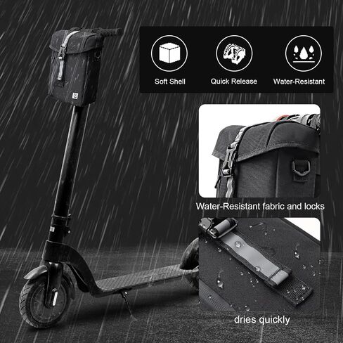 Portable Electric Scooter Bag, 4L Large Soft Scooter Storage Bag with Shoulder Straps, Pockets and Reflective Strips, Waterproof Electric Bike Front Handlebar Bag, Black in Saudi Arabia