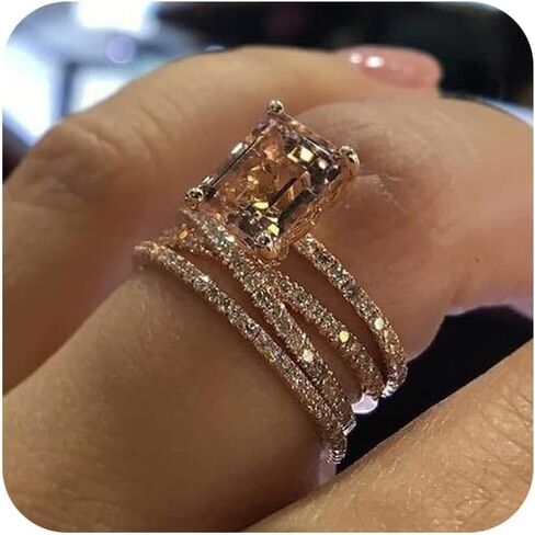 WDIYIEETN Fashion Jewelry 14k Rose Gold Shiny Square Champagne Zirconia CZ Crystal Diamond Wedding Ring Size 5-11 for Women(9) in Saudi Arabia