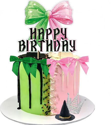 Witch Cake Topper Green Pink Bow Cake Topper Crown Cupcake Topper (black) in Saudi Arabia
