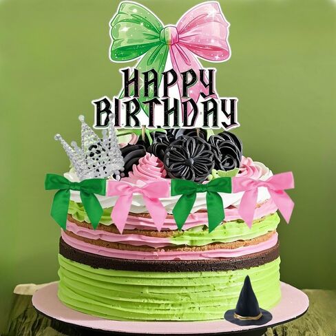 Witch Cake Topper Green Pink Bow Cake Topper Crown Cupcake Topper (black) in Saudi Arabia