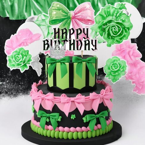 Witch Cake Topper Green Pink Bow Cake Topper Crown Cupcake Topper (black) in Saudi Arabia