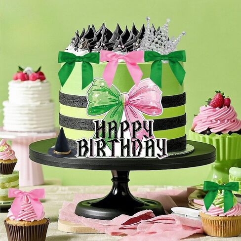 Witch Cake Topper Green Pink Bow Cake Topper Crown Cupcake Topper (black) in Saudi Arabia