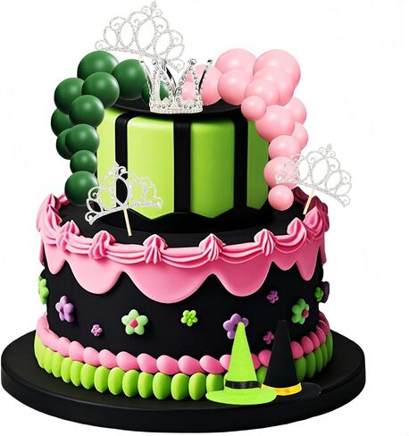 Witch Cake Topper Green Pink Bow Cake Topper Crown Cupcake Topper (black) in Saudi Arabia