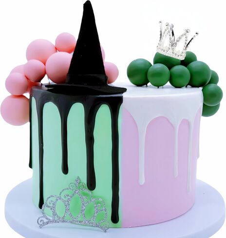 Witch Cake Topper Green Pink Bow Cake Topper Crown Cupcake Topper (black) in Saudi Arabia