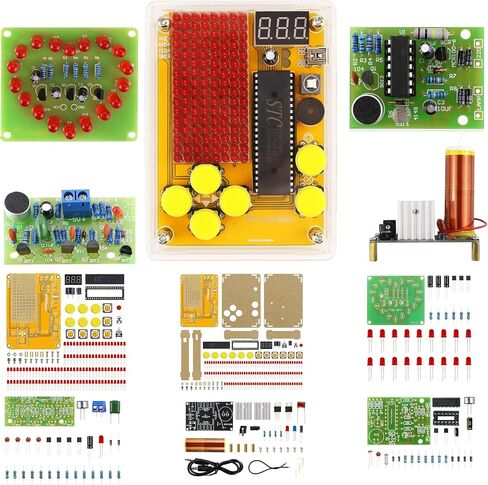 Soldering Practice Kit 5in1 DIY Classic Game Music Tesla Coil Audio-Light Control Red Heart-Shaped Clapping Sound Control Kit Plug-in Circuit Kit Learn Soldering Kit for Beginners (5IN107) in Saudi Arabia