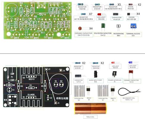 Soldering Practice Kit 5in1 DIY Classic Game Music Tesla Coil Audio-Light Control Red Heart-Shaped Clapping Sound Control Kit Plug-in Circuit Kit Learn Soldering Kit for Beginners (5IN107) in Saudi Arabia