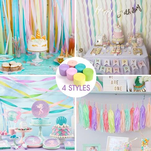 Crepe Paper Streamers in 6 Colors 492ft, Party Decorations, 6 Rolls, Multi-purpose celebrations, Paper, Style C, Striped, Bohemian, Tropical in Saudi Arabia