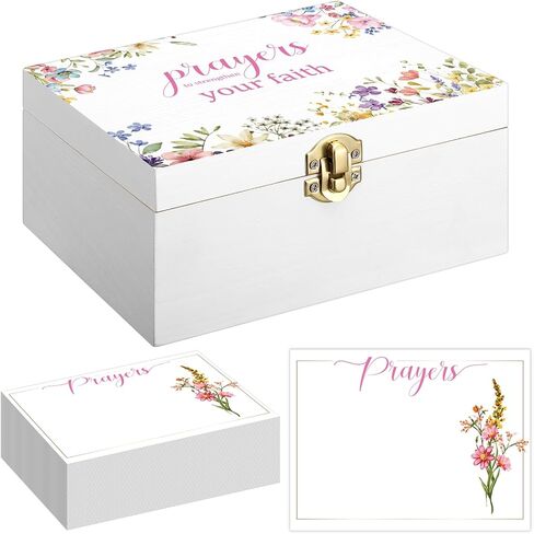 Wood Prayer Box with 100 Pcs Prayer Cards Green Leaves Distressed Box 6.8 x 5 x 3 Inches Decorative Prayer Trinket Box for Christmas Christian Gifts in Kuwait